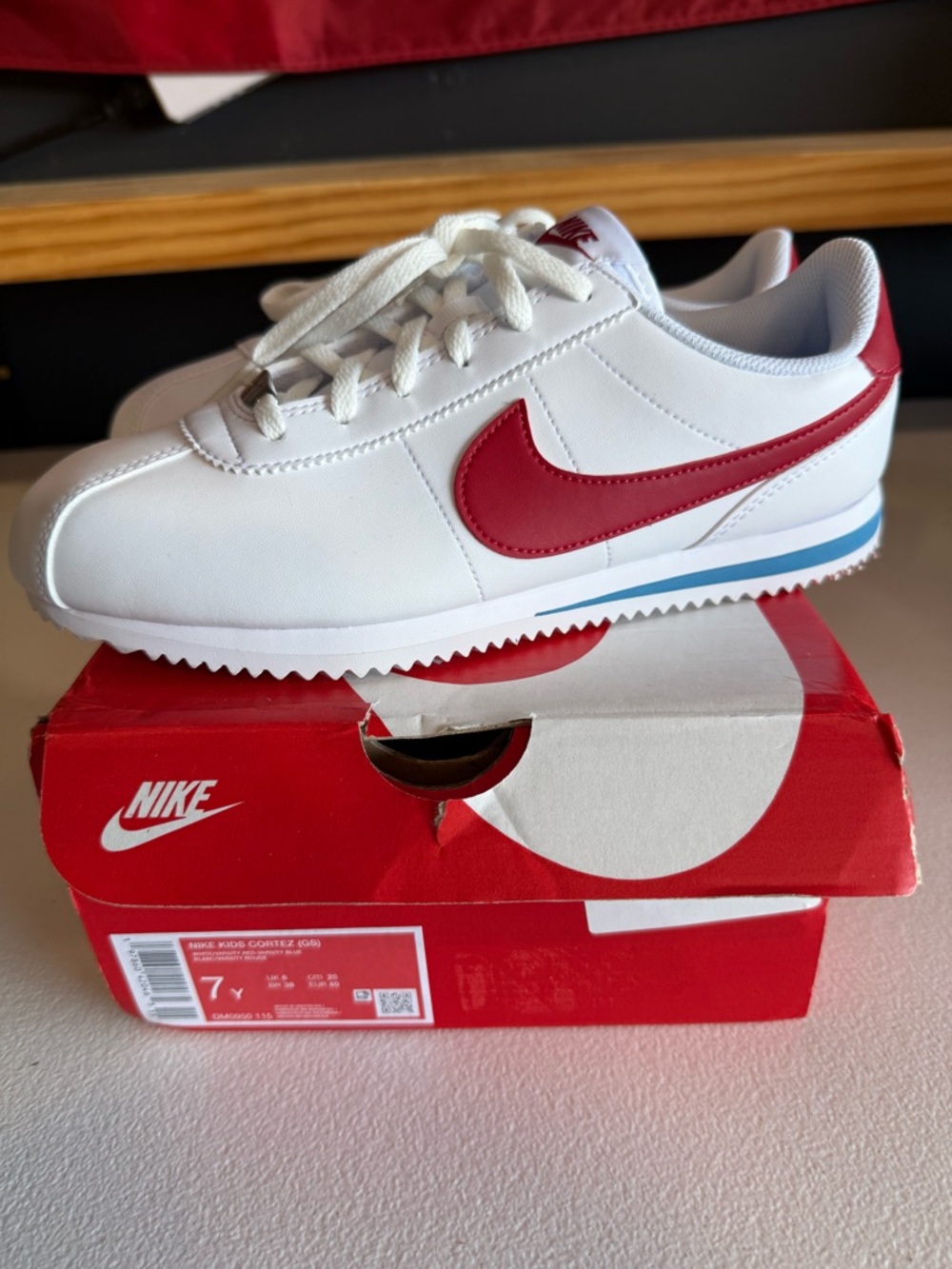 Nike Kids White & Red Classic Cortez-Style Sneakers
